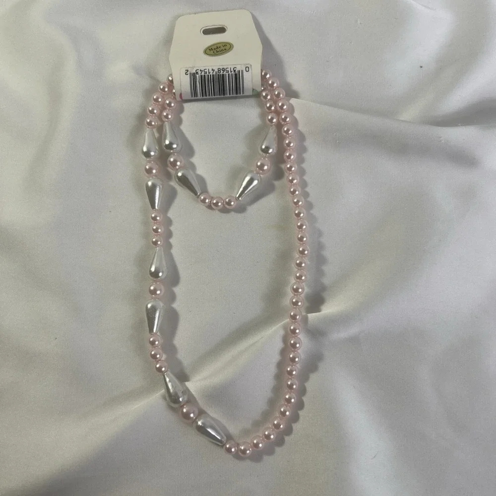 Vintage Happy Easter Girls Pink‎ Pearl Necklace With Bracelet New